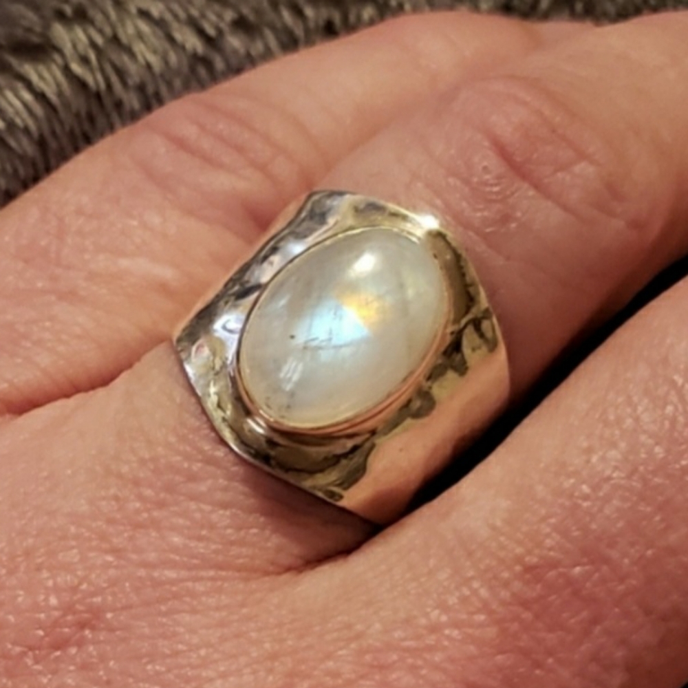 Rainbow Moonstone Ring (925 Solid Sterling Silver) - image 1